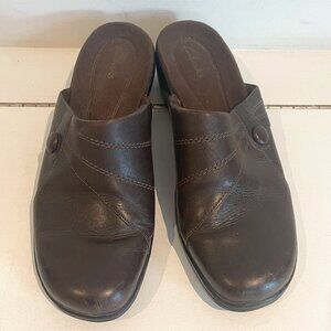 Clarks Artizan Women Brown Leather Mules Slip On Slides Shoes Sandals Size 9M